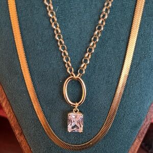 Classic Gold Layered Necklace Set with Crystal Pendant